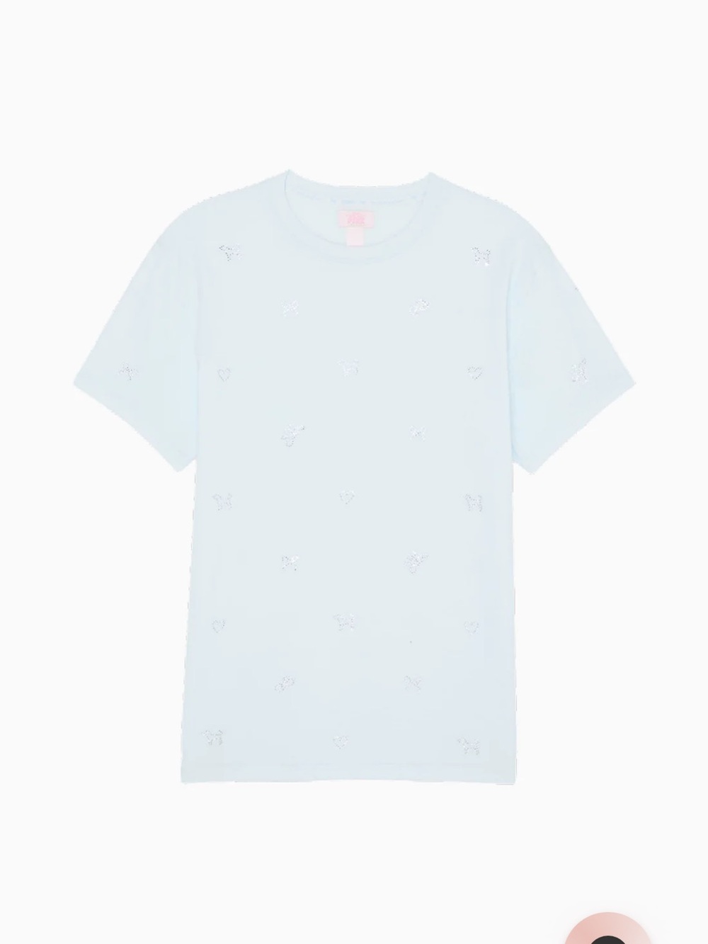 Womens Light Blue Short Sleeve Tee with VS pink dogs throughout LoveShackFancy